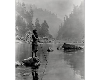 Native Hupa Fishing Landscape Vintage Photography