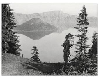 Native American Chief Looking over Lake Vintage Photography