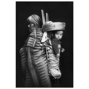 Navajo Woman Carrying Child in Cradleboard Vintage Photograph