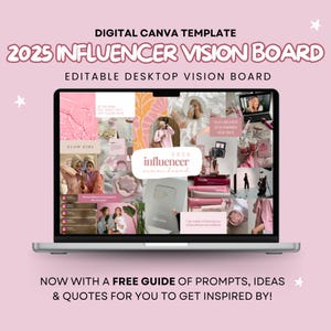Digital Influencer Vision Board Template 2025 for Canva Digital Vision Board Kit 2025 Girl Boss Content Creator Desktop Wallpaper Template