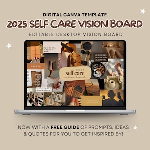 Digital Self Care Vision Board Template 2025 for Canva Digital Vision Board Kit Manifestation Goal Setting 2025 Desktop Wallpaper Template