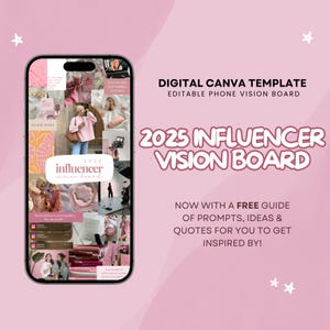 Digital Influencer Vision Board Template 2025 for Canva Digital Vision Boarding Kit 2025 Girl Boss Content Creator Phone Wallpaper Template