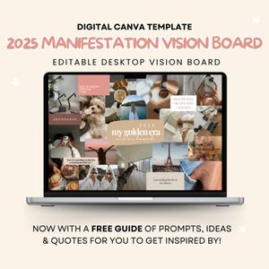 Digital Manifestation Vision Board Template 2025 for Canva Digital Vision Board Kit Abundance Goal Setting 2025 Desktop Wallpaper Template
