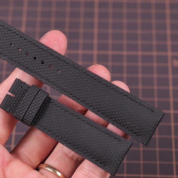 Black FKM Rubber Watch Strap: Waterproof Sailcloth Texture, Quick Release