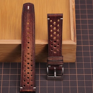 Dark Brown Rally Watch Strap | Premium Vintage Design 20mm 21mm 22mm 24mm 18mm 19mm for Rolex, Omega, Grandseiko, Seiko watches