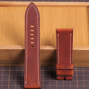Italian Blassi Art Wax Leather Watch Band – Premium Handmade for Panerai – Custom Fit 22mm 24mm – Vintage Patina, Water-Resistant