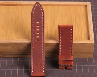 Italian Leather Watch Band for Panerai: Handmade Art Wax, Vintage Style