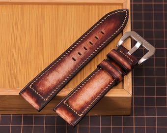 Handmade Chocolate Brown Vegtan Leather Watch Strap for Panerai Luminor & Radiomir (22mm 24mm 26mm
