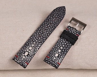 Correa de reloj Stingray negra: correa de cuero artesanal para relojes de lujo