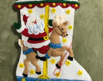 Bucilla CAROUSEL SANTA Felt Christmas Stocking