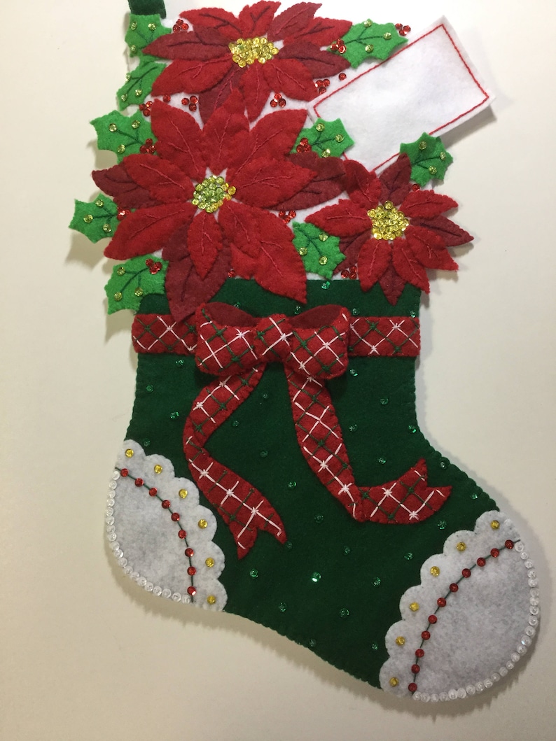 Bucilla Completed Felt 18 CHRISTMAS POINSETTIA Stocking Etsy