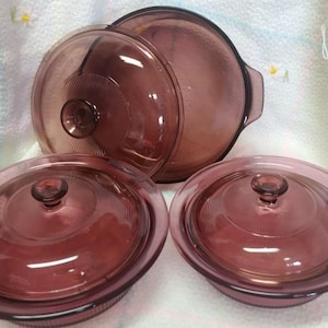 Vintage Cranberry Corning Vision Casserole set 6pc