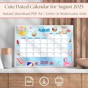 August 2025 Printable Calendar PDF, Back to School Monthly Wall Calendar, A4 Letter Size, Summer Planner, Instant Download, Cute Design