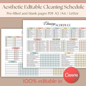 Schoonmaakschema Canva-sjabloon Afdrukbare maandchecklist Bewerkbare wekelijkse schoonmaakplanner A3 A4-brief Kaart gezinstaken maandag zondag