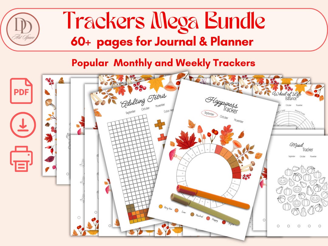 Printable Planner and Journal Trackers Mega Bundle – 60+ Premade Pages ...