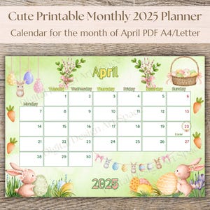 Leuke aquarelkalender voor april 2025 Afdrukbare maandelijkse planner voor 2025 blanco kinderschema voor de afdrukbare kalender april 2025 april