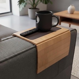 Customizable Handmade Wooden Sofa Arm Tray: Flexible Couch Table