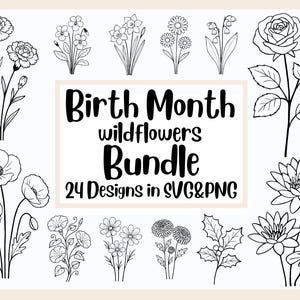Handgezeichnete Geburtsmonat Blume SVG und PNG Bundle, personalisiertes Geschenk mit Geburtsmonat Blumen, SVG Bundle, digitaler Download