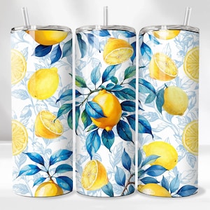 Envoltura de vaso de limón fresco PNG, diseño de vaso delgado de 20 oz para ella, descarga instantánea, limón PNG, diseño de vaso de limonero