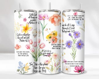 Floral Christian Bible Verse Tumbler Wrap PNG (Digital Download) Sublimation