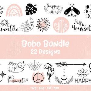Descarga digital SVG PNG de paquete boho, paquete de imágenes prediseñadas simples florales bohemias