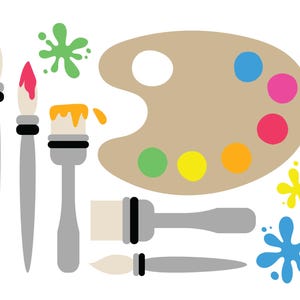Vernice SVG, schizzi di vernice SVG e PNG, tavolozza di colori SVG, regalo personalizzato per bambini, adesivi digitali PNG per tavolozza di colori, download digitale