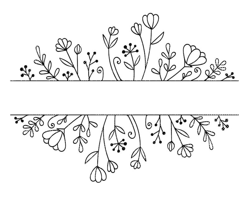 Rectangle Split Frame Put Line Floral Split Frame Svg, Line Drawing, Hand-drawn, Split Monogram Frame ...