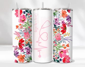 Floral Nurse Tumbler Wrap PNG, Wildflower Design (Digital Download