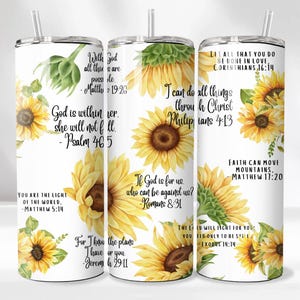 Sunflower Bible Verse Tumbler wrap PNG