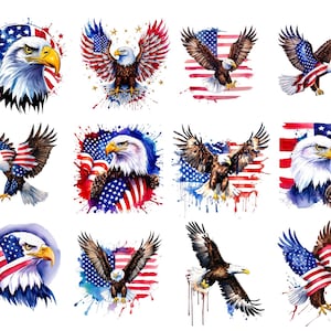 Paquete de imágenes PNG de águila, paquete de imágenes PNG del 4 de julio, bandera estadounidense y águila, para camisetas, para regalo personalizado, 4 de julio
