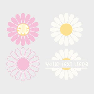 Daisy Split monogramme coupe fichier SVG Bundle, monogramme Daisy, cadre bordure Marguerite, téléchargement numérique svg png dxf