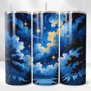 Sterrennacht beker wrap PNG, ster beker png, sublimatie png, 20oz magere beker, nachtelijke hemel, lucht png, digitale download