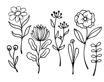 Wildflower SVG Bundle, Hand-Drawn Floral Clipart (Digital Download)