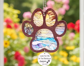 Personalized Dog Paw Suncatcher,Pet Memorial Gift,Rainbow Bridge Keepsake,Pet Loss Rainbow Ornament,Cat Paw Window Hanging,Dog Sympathy Gift