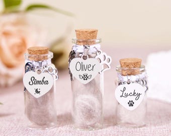 Jarra conmemorativa personalizada de pelo de mascota, recuerdo de pelo de mascota, botella de vidrio conmemorativa para mascotas, regalos para la pérdida de una mascota, regalo del Puente Arcoíris, urna conmemorativa, regalo para mascota