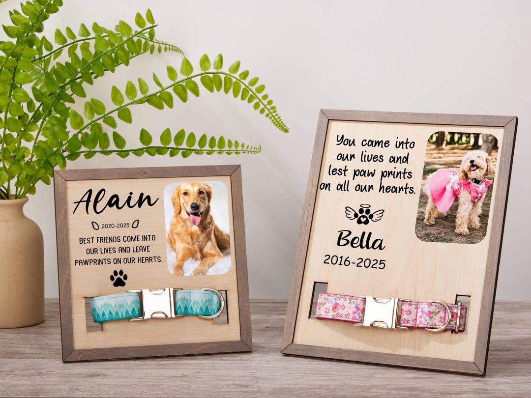 Personalized Dog Memorial Wood Frame With Collar Holder,memorial Pet ...