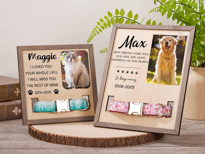 Personalized Dog Memorial Wood Frame With Collar Holder,memorial Pet ...