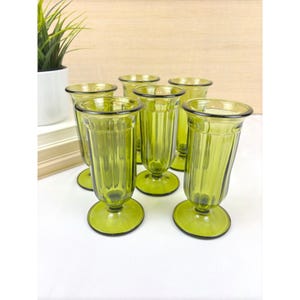 VTG Green Glass Indiana Glass Parfait Dessert Cups | Set of 6 | Retro Glassware