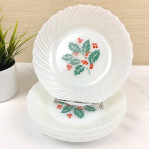 Vintage Termocrisa Milchglas Weihnachtsschalen - 7,5 &#39;&#39;Holly Berry Dish - 6er-Set