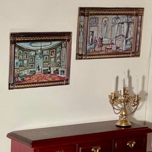 Set of 2 Miniature Art Boards, Dollhouse Miniatures, Miniatures, Miniature Art, Antique Art, One Twelfth Scale