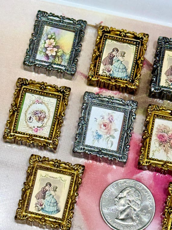 ミニチュア額入りアート3点セット、ドールハウスミニチュア