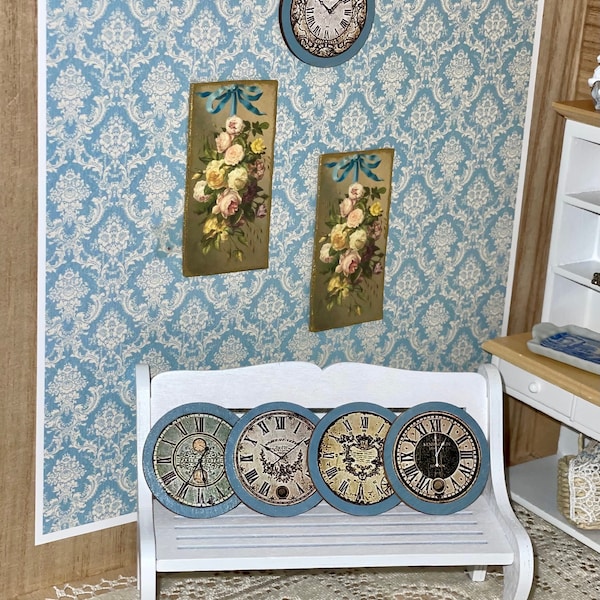 Set of 5 Dollhouse Clocks, 1:12 Scale, Dollhouse Miniatures, Miniature Clocks