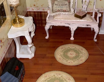 Dollhouse Rug Set: Miniature Shabby Chic Floral Rugs, Sage Green