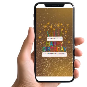 Anniversaire E-Card, Carte numérique, Animation mp4, eCard pour téléphone mobile, Gold Edition