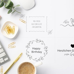 Lot de cartes d'anniversaire, 4 pièces, cartes DIN A6 à imprimer, anniversaire, cartes postales, téléchargement PDF