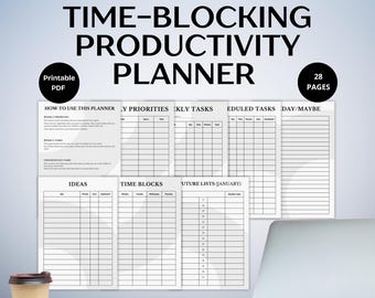 Agenda gris avec blocage du temps | A4 A5 Lettre US | Imprimable et numérique | PDF quotidien minimaliste sur la productivité hebdomadaire