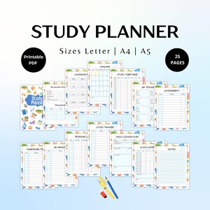 Printable Study Planner PDF | Academic Student Planner |  Homework tracker | Assignment | School & University Planner | student organizer