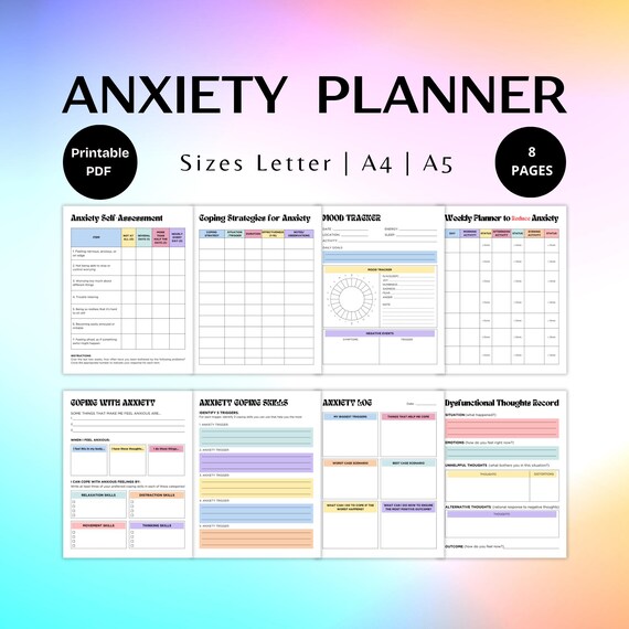 Anxiety Planner Bundle: Stress & Worry Journal with Mood Tracker (Printable PDF)