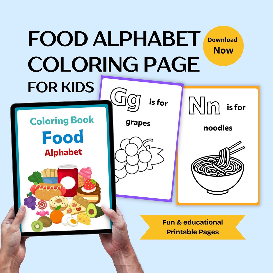 Food Alphabet Coloring Book for Kids | A-Z Printable Pages (A4 US ...