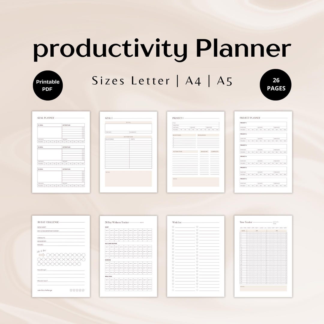 Productivity Planner Bundle: Goal & Project Tracker (PDF Download) - Etsy